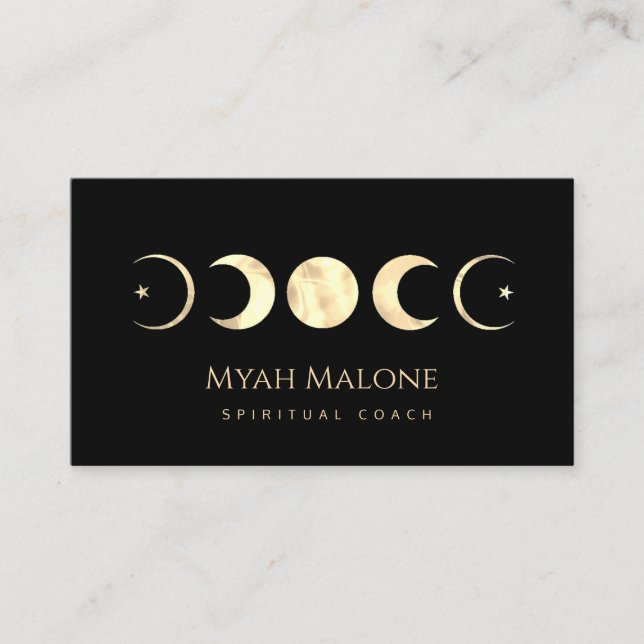 Black & Gold Moon Phase Yoga Spiritual Coach Business Card (Front)