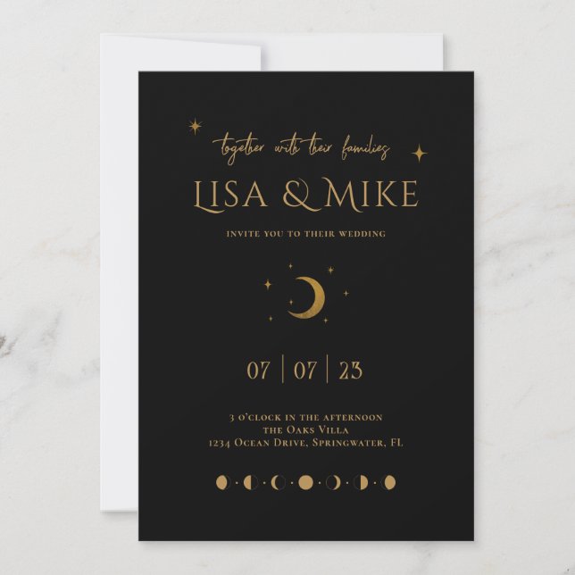 Black & Gold Moon Phases Invitation (Front)
