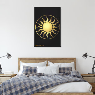Black Gold Moon Sun Boho Canvas Wall Art Decor