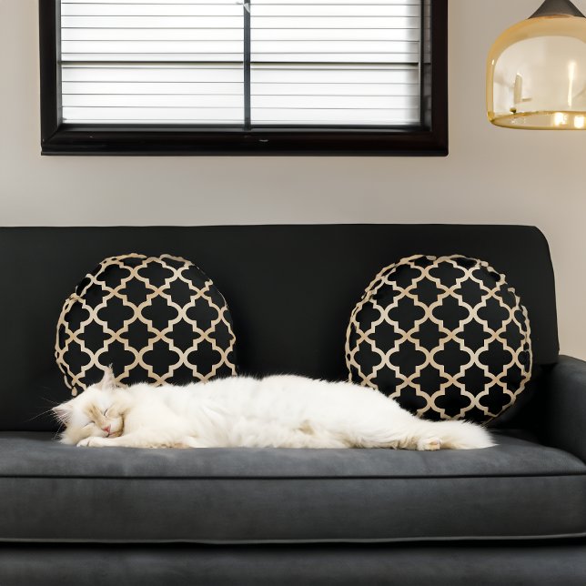 Black & Gold Moroccan Pattern Round Cushion (Creator Uploaded)