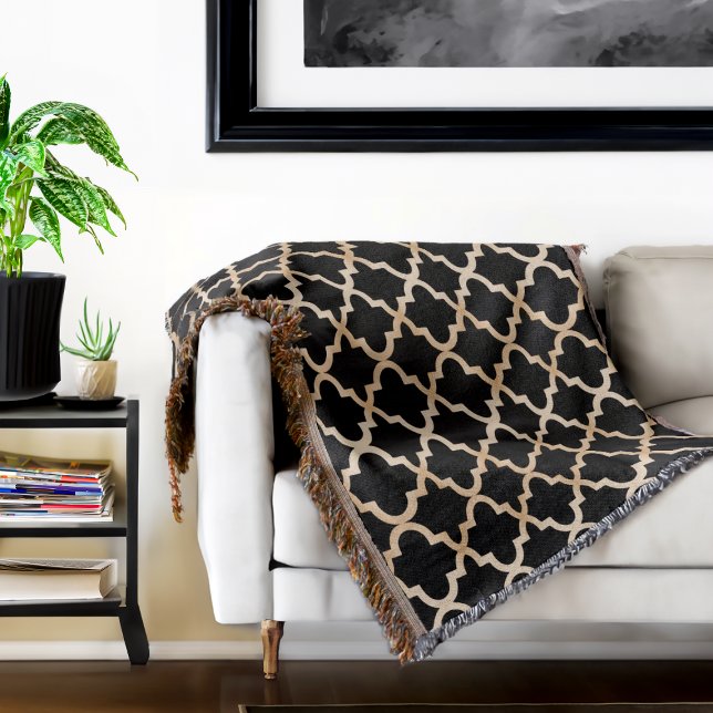 Black & Gold Moroccan Pattern Throw Blanket (Creator Uploaded)