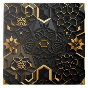 Black Gold Mosaic Flowers Ceramic Tile