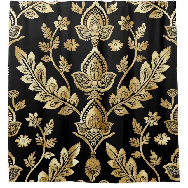 Black & Gold Motif Shower Curtain (Front)