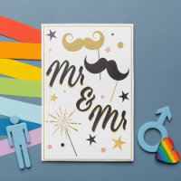 Black Gold Mr Mr Moustache Gay Wedding Invitation