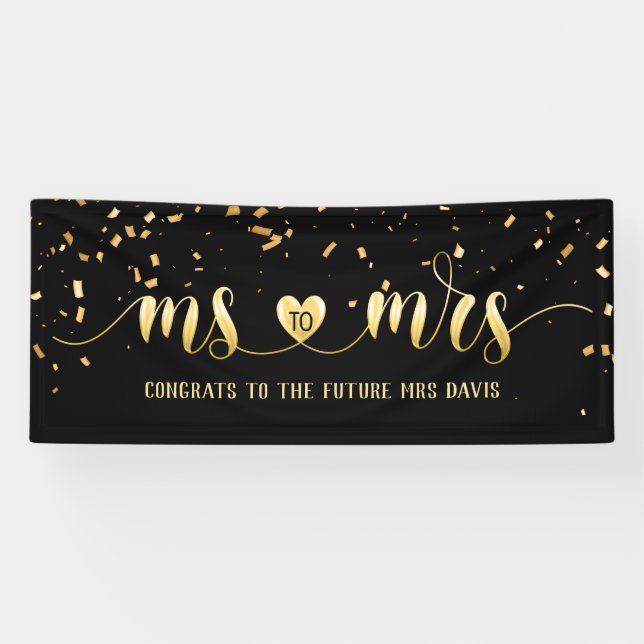Black Gold Ms to Mrs Bridal Shower Banner (Horizontal)