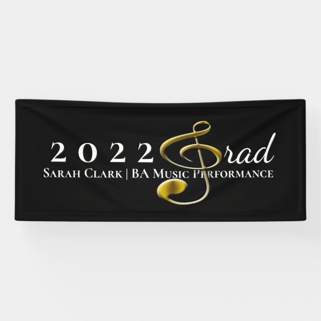 Black Gold Music Graduation Treble Clef Customised Banner (Horizontal)