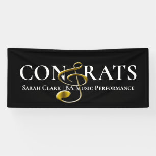 Black Gold Music Graduation Treble Clef Customized Banner