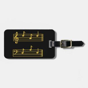 BLACK GOLD MUSIC LOVER DAD TREBLE BASS CLEF NOTES LUGGAGE TAG