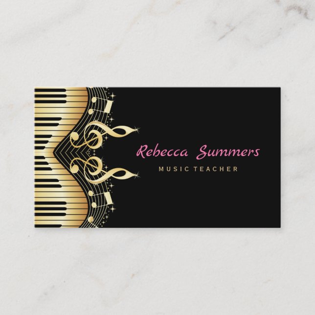 Black & Gold Music Notes Business Card (Front)