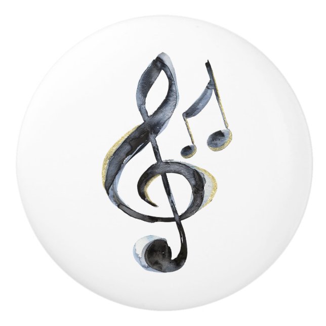 Black Gold Music Notes Ceramic Knob (Front)