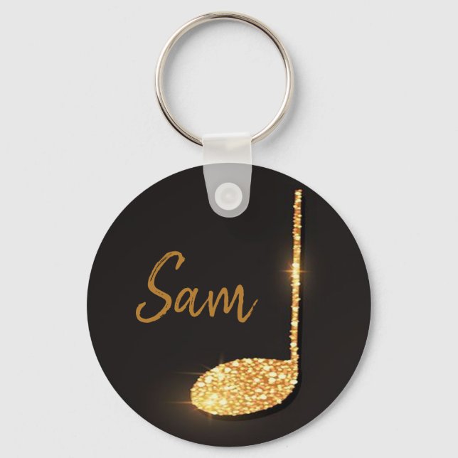 Black gold music notes monogram name key ring (Front)