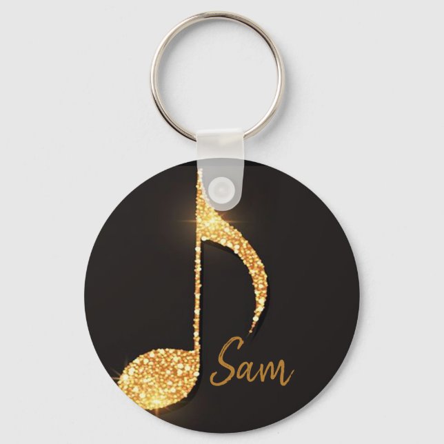 Black gold music notes monogram name  key ring (Front)
