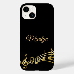 Black gold music notes monogram script Case-Mate iPhone 14 case
