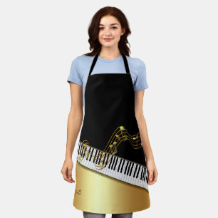 Black Gold Music Notes,Piano Keys-Personalised Apron