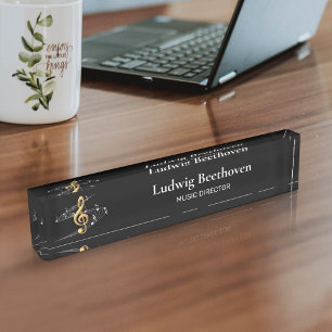 Black Gold Music Notes Treble Clef  Nameplate