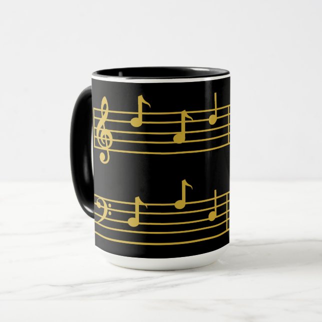BLACK GOLD MUSICAL DAD NOTES TREBLE BASS CLEF  MUG (Front Left)
