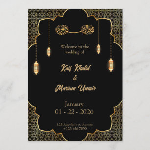 Black & Gold Muslim wedding invitation Editable
