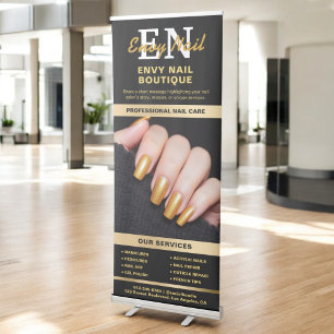 Black Gold Nail Salon Monogram Services Photo Logo Retractable Banner