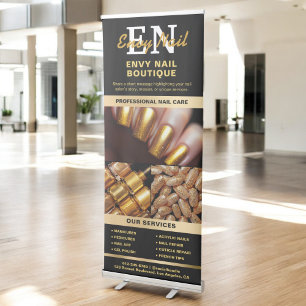Black Gold Nail Salon Monogram Services Photo Logo Retractable Banner