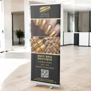 Black Gold Nail Salon QR Code Collage Photo Logo Retractable Banner