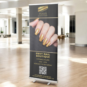 Black Gold Nail Salon QR Code Photo Logo Retractable Banner
