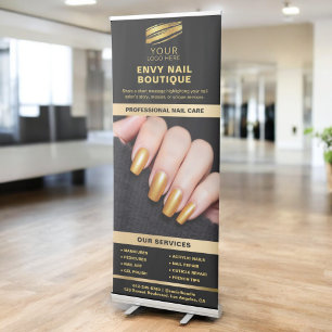 Black Gold Nail Salon Services Photo Logo Retractable Banner