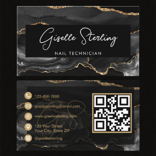 Black Gold Nail Technician QR Code   Business Card