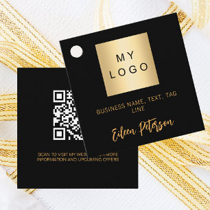 Black gold name business logo QR code hang tag
