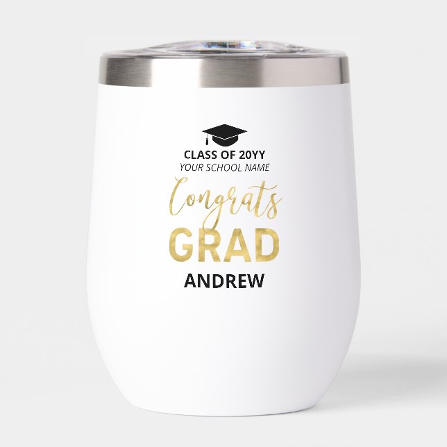 Black & Gold | Name Congrats Grad Graduation Gift (Front)