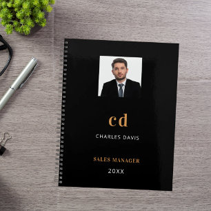 Black gold name initials photo business 2025 planner