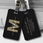 Black Gold Name Monogram Luggage Tag<br><div class="desc">Create Your Own Custom Stylish Elegant Black Gold Script Name Monogram Luggage Tag. This chic, stylish luggage tag adds a refined touch to any travel experience, making it the perfect accessory for the world traveller or anyone with a serious case of wanderlust. On the front, the design showcases a unique...</div>