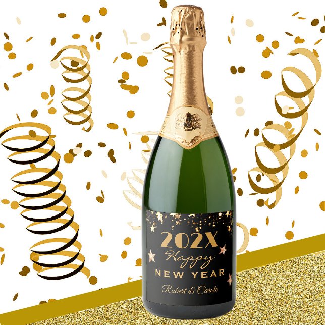 Black & Gold, Name on Happy New Year Sparkling Wine Label (Creator Uploaded)