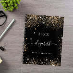 Black gold name script 2025 planner<br><div class="desc">Black background, white text. Decorated with faux sparkles. Personalise and add a year, your first name and a title. The name is written with a modern hand lettered style script with swashes. To keep the swashes only delete the sample name, leave the spaces or emoji's in front and after the...</div>