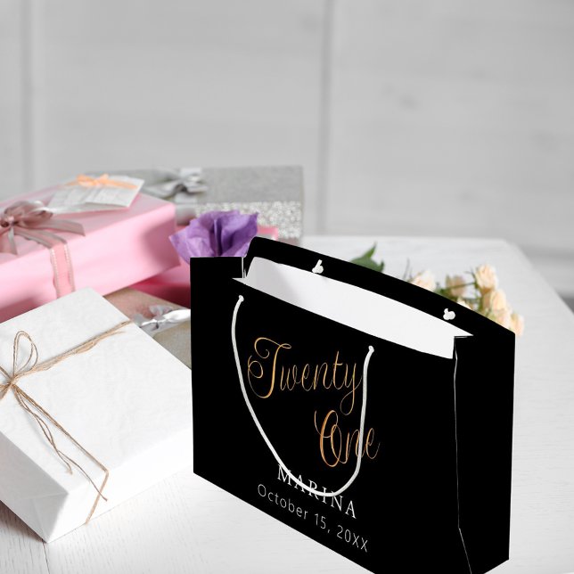 Black gold name script 21st birthday large gift bag (Creator Uploaded)