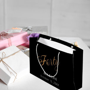 Black gold name script 40th birthday large gift bag
