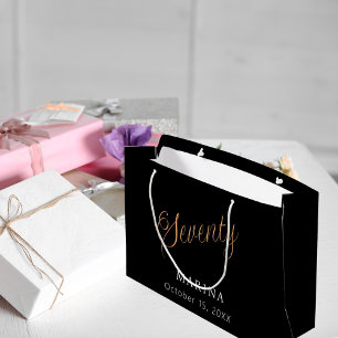 Black gold name script 70th birthday large gift bag