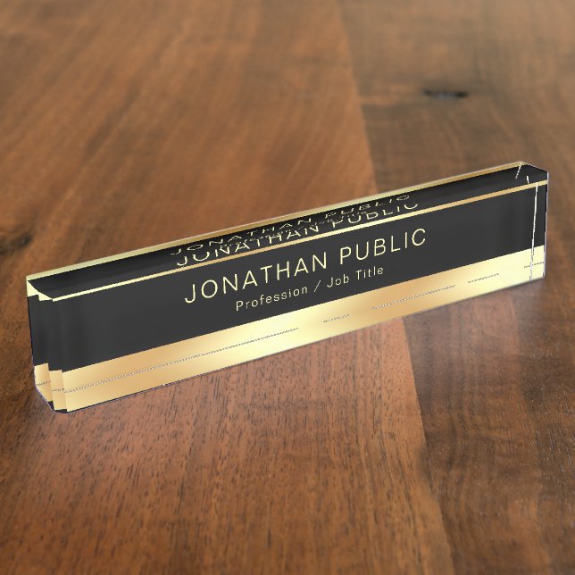 Black Gold Name Text Modern Elegant Glamourous Nameplate (Side)