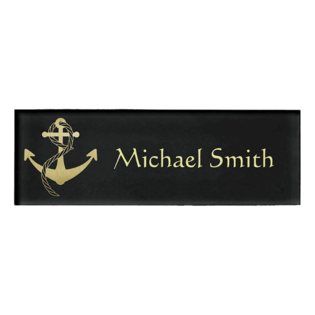 Black & Gold Nautical Name Tag (Front)
