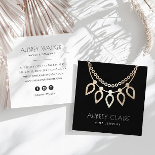 Black & Gold Necklace Jeweller Logo Square Business Card