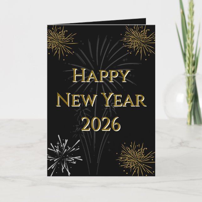 Black & Gold New Year 2026 Folded Holiday Card (Front)