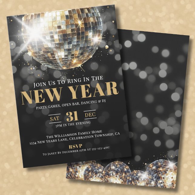 Black Gold New Year's Eve Celebration Party Invitation (Black Gold New Year's Eve Celebration Party Invitation )