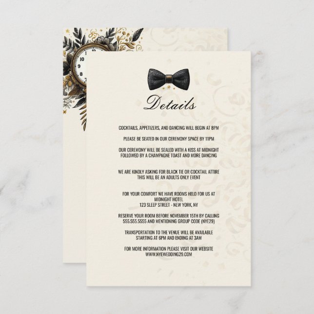 Black & Gold New Years Eve Details Enclosure Card (Front/Back)