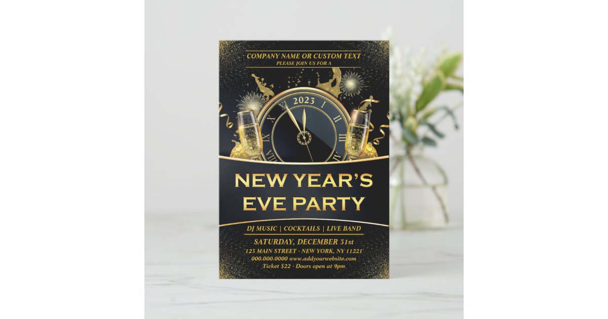 Black Gold New Years Eve Party Invitation | Zazzle