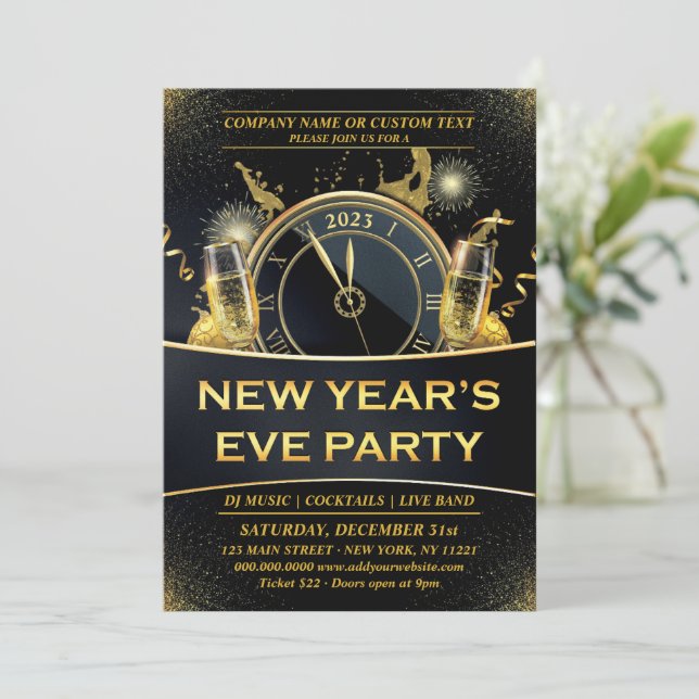 Black Gold New Years Eve Party Invitation (Standing Front)