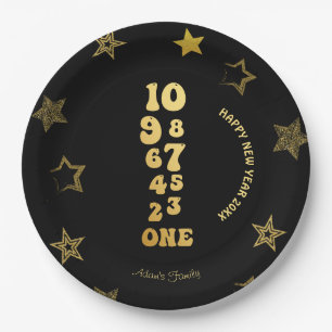 Black Gold New Years Eve Party Paper Plate