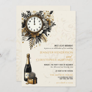 Black & Gold New Years Eve QR Wedding Invitation
