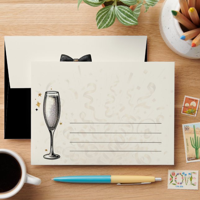 Black & Gold New Years Eve Wedding Envelope (Desk)