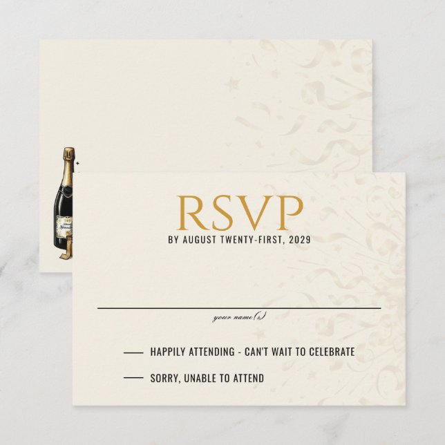 Black & Gold New Years Eve Wedding RSVP Card (Front/Back)