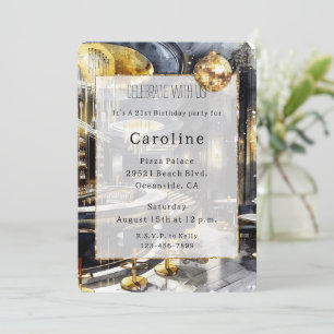 Black Gold Night Club Party Disco Ball Birthday   Invitation