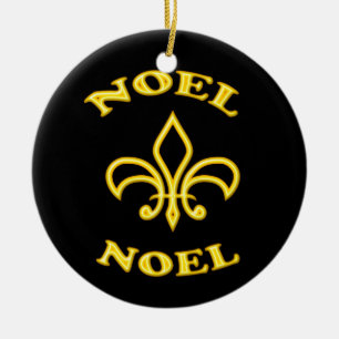 Black Gold Noel Fleur de Lis Ceramic Tree Decoration